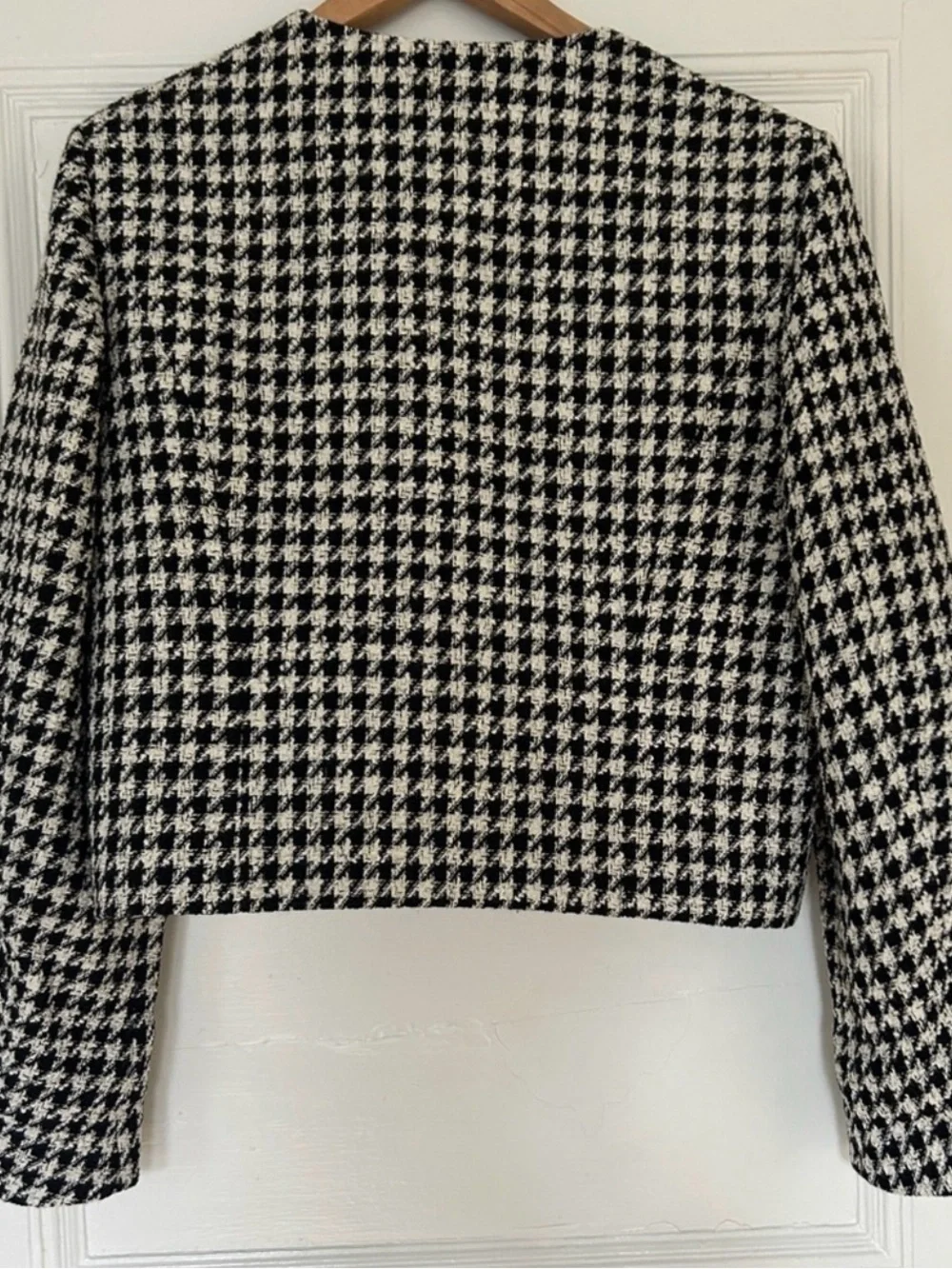 Anine Bing Black & White Houndstooth Cropped Blazer